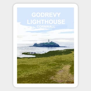 Godrevy Lighthouse Cornwall. Cornish gift. Gwithian. Travel poster Sticker